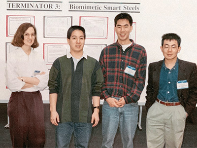 Klapperich, Edison Chu, Tom Yeh, and Dillon Fong (all ’94) presenting their undergraduate project at the TMS Conference in San Francisco.
