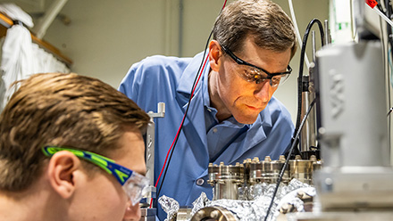 Professor Hersam and colleague working in lab