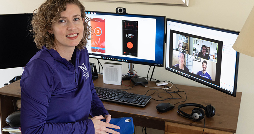 Professor Casey Ankeny teaches her course from home.