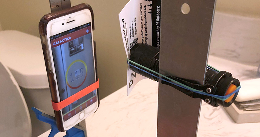 A make-shift rig for the light sensor module. Photo taken by Maggie Swerdloff, a TA in the BME Lab: Experimental Design course.