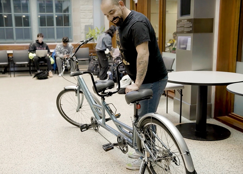 Student demonstrating kickstand.